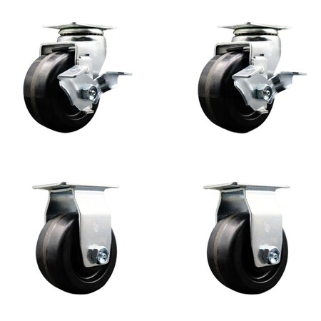 Service Caster 4 Inch Phenolic Caster Set with Ball Bearings 2 Brakes 2 Rigid SCC SCC-20S420-PHB-TLB-2-R-2